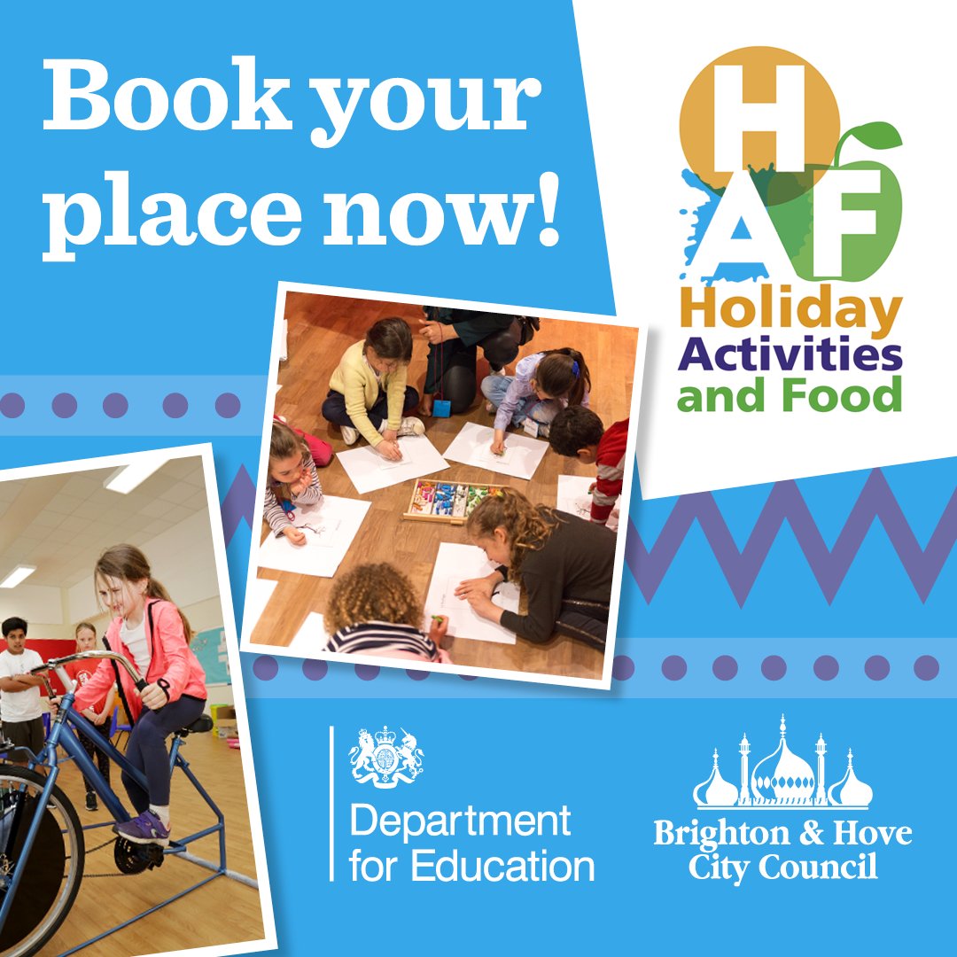 BrightonHoveCC's tweet photo. The council’s Holiday Activities and Food (HAF) programme is now taking bookings for the Easter holidays. 

There are sports, arts, music and personal development activities - and a free healthy meal is also included. 🍽️

Find out more &amp; get involved 👉 https://t.co/W3WI4k3qn3 https://t.co/P2RPLy9w7v