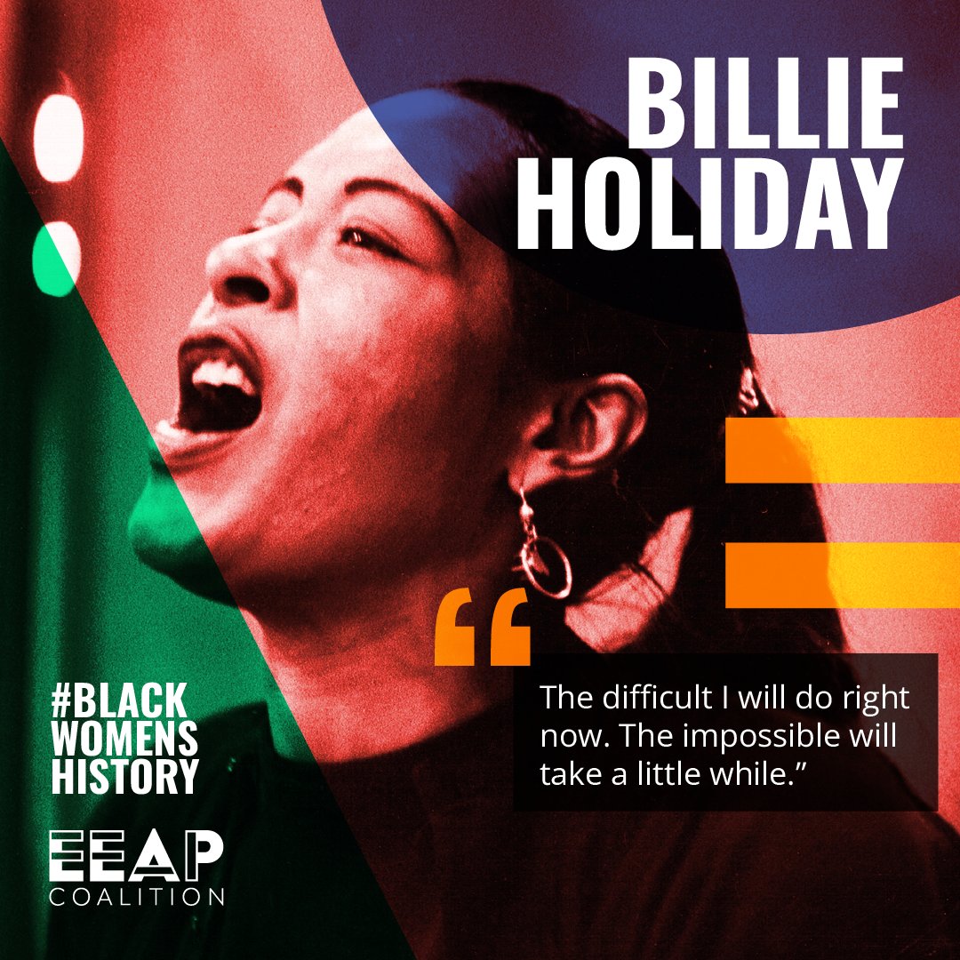 EEAPCoalition's tweet photo. Billie Holiday was an American jazz singer, songwriter, actress, and an icon in American culture. 

Learn more about EEAPC’s Black studies curriculum for Pre-K-12 students in NYC public schools via the link in our bio. 

#WHM #BWHM #EEAPC #BlackStudiesNYC https://t.co/V78HDYvJXl