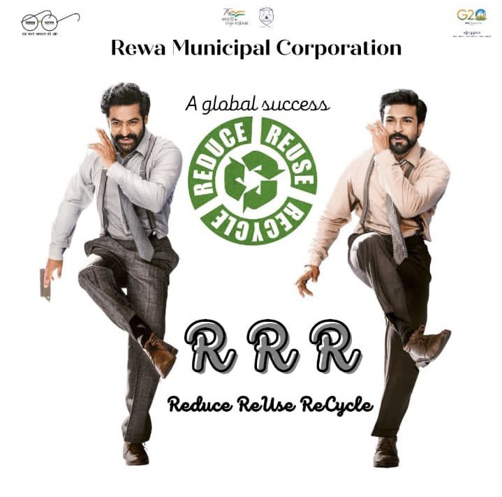 On a day when there is frenzied excitement all around for the #Oscars for #NattuNaatu and #TheElephantsWhisperers, I couldn’t help but notice the #RRR ( Reduce , Reuse, Recycle) messaging by Rewa Municipal Corporation 😊 Congratulations winners 👍