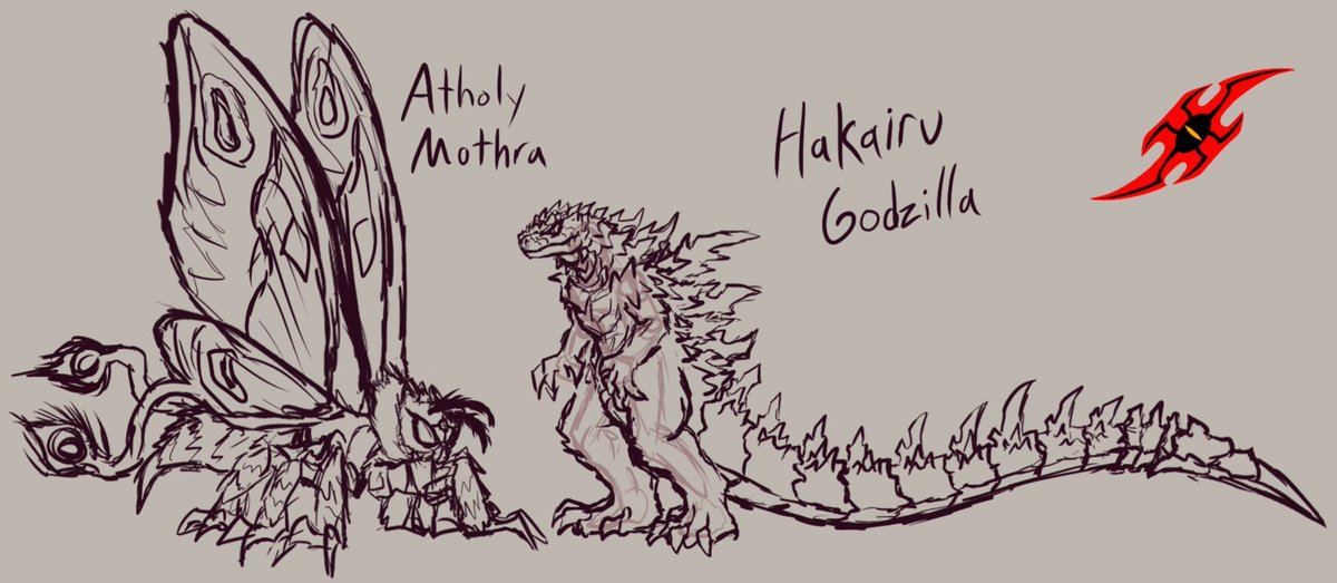 KaijuReaper's tweet photo. Been on a Showa Era mood and made concept sketches of #HakairuGodzilla and #AtholyMothra in scale with eachother!
Yes Mothra is a big lass.
#ゴジラ #Godzilla #モスラ #Mothra #Kaiju #Titans #Fandesign https://t.co/3fEGPBZCab