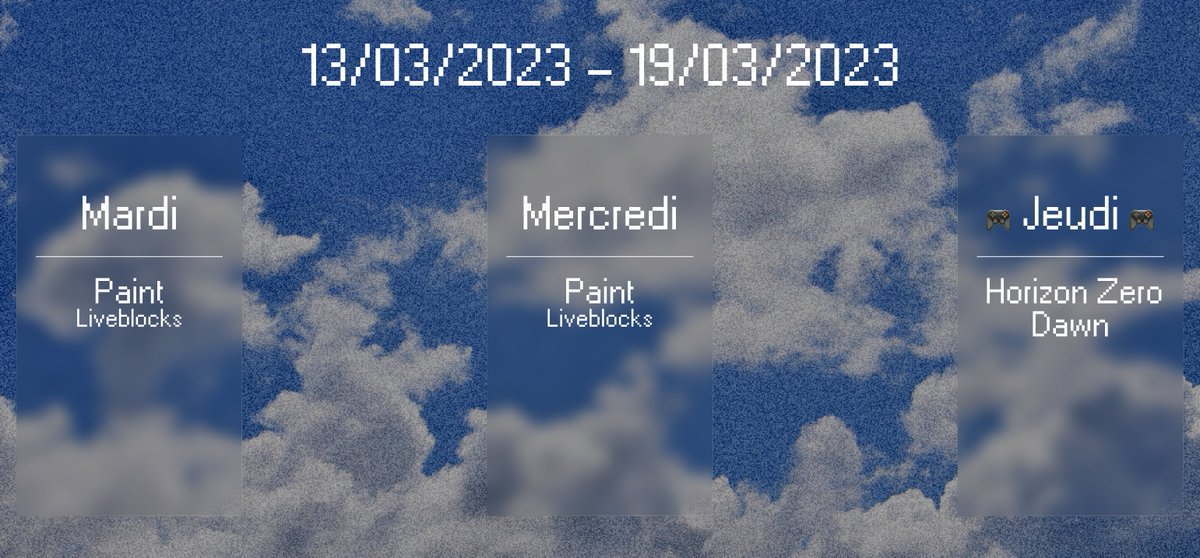 devgirl__'s tweet photo. Nouvelle semaine, nouveau planning ๐ซถ
Comme d'hab, on continue le #Paint ! Avec #typescript, #nextjs et #liveblocks ! Sans oublier le petit #HorizonZeroDawn jeudi ๐ฅฐ
๐https://t.co/vuQwGvRGbB
#dev #code #stream #twitch https://t.co/g3nnqxTcPQ