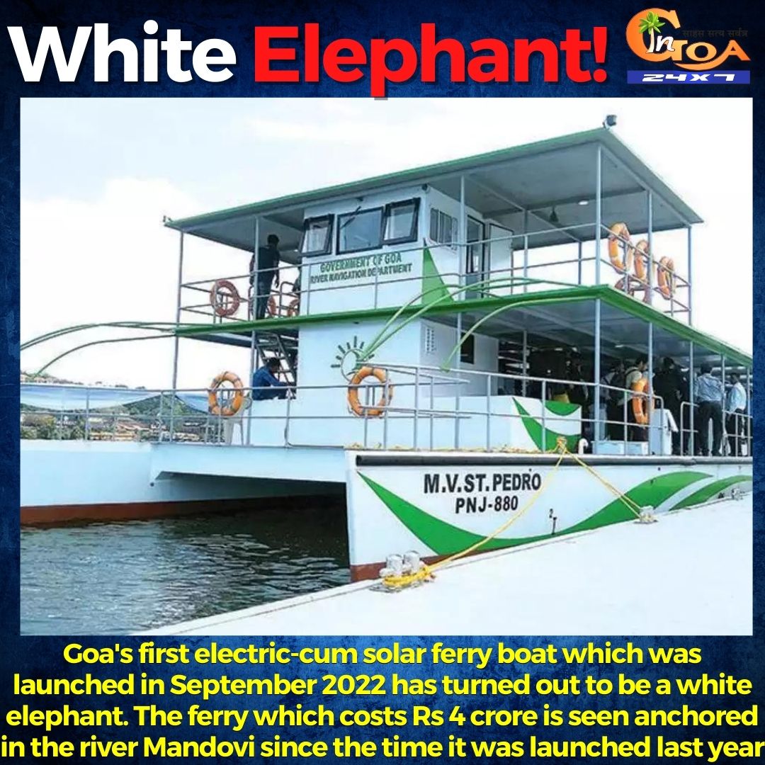InGoa24x7's tweet photo. Goa's first electric-cum solar ferry boat which was launched in September 2022 has turned out to be a white elephant. The ferry which costs Rs 4 crore is seen anchored in the river Mandovi since the time it was launched last year

#Goa #GoaNews #Mandovi #SolarFerry @drp https://t.co/Ji9Yr9EWFP