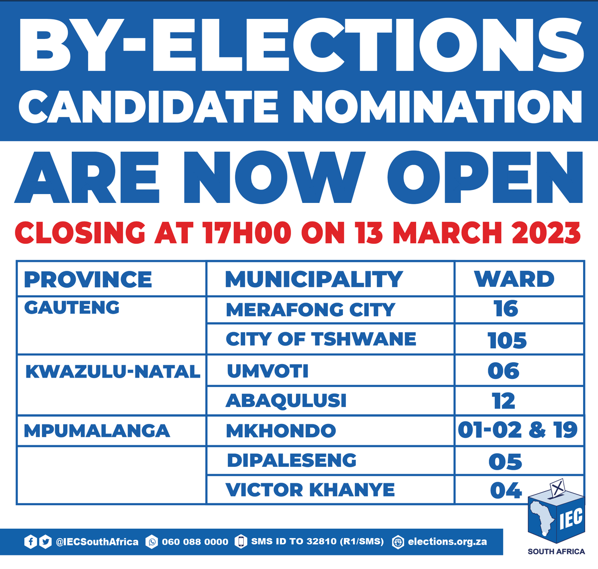 IEC South Africa on Twitter "[REMINDER] CANDIDATE NOMINATIONS FOR BY