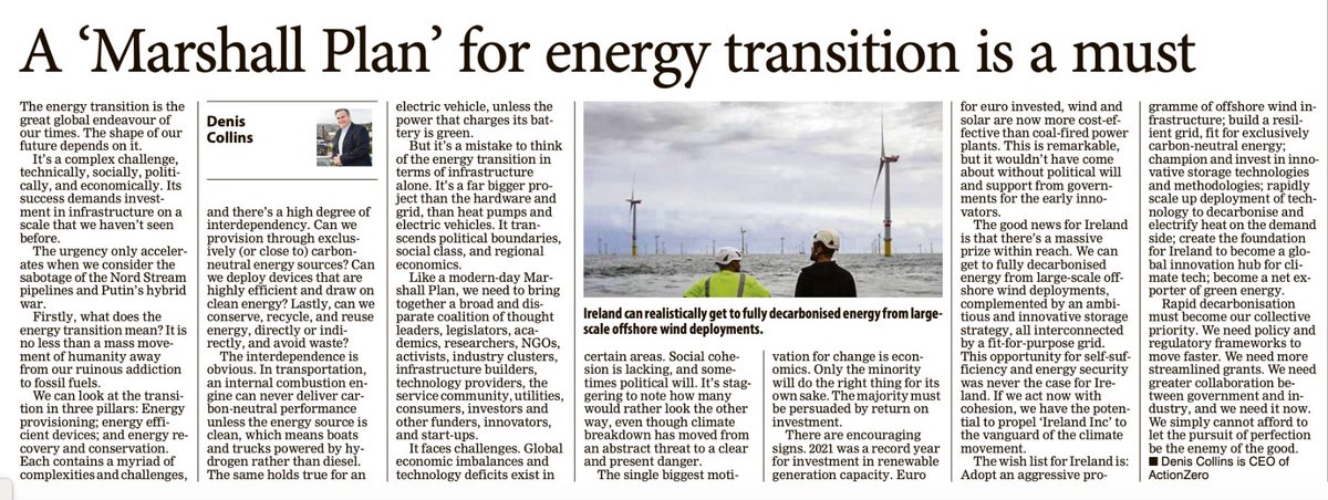 In today’s <a href="/irishexaminer/">Irish Examiner</a>, <a href="/ActionZero_ie/">ActionZero</a> CEO <a href="/denisjco/">Denis Collins</a>, outlines a modern-day Marshall plan for the energy transition. 

How can we jumpstart the move away from fossil fuels? And what role will Ireland play in the transition? 

Click the link for more: bit.ly/3mPMAdT