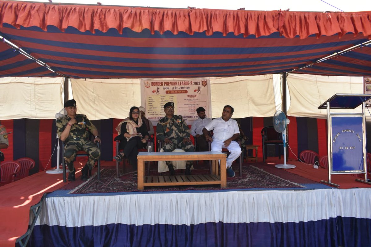 BSF_Gujarat's tweet photo. Under the Civic Action Programme, a cricket tournament (Border Premier League -2) is being conducted by @BSF_Gujarat 83 Bn from 13th Mar to 16th March 2023 at Village Dhanau #Barmer. Comdt 83 Bn inaugurated the tournament in the presence of civil notables and villagers. https://t.co/ZwcU4pZZ1Q