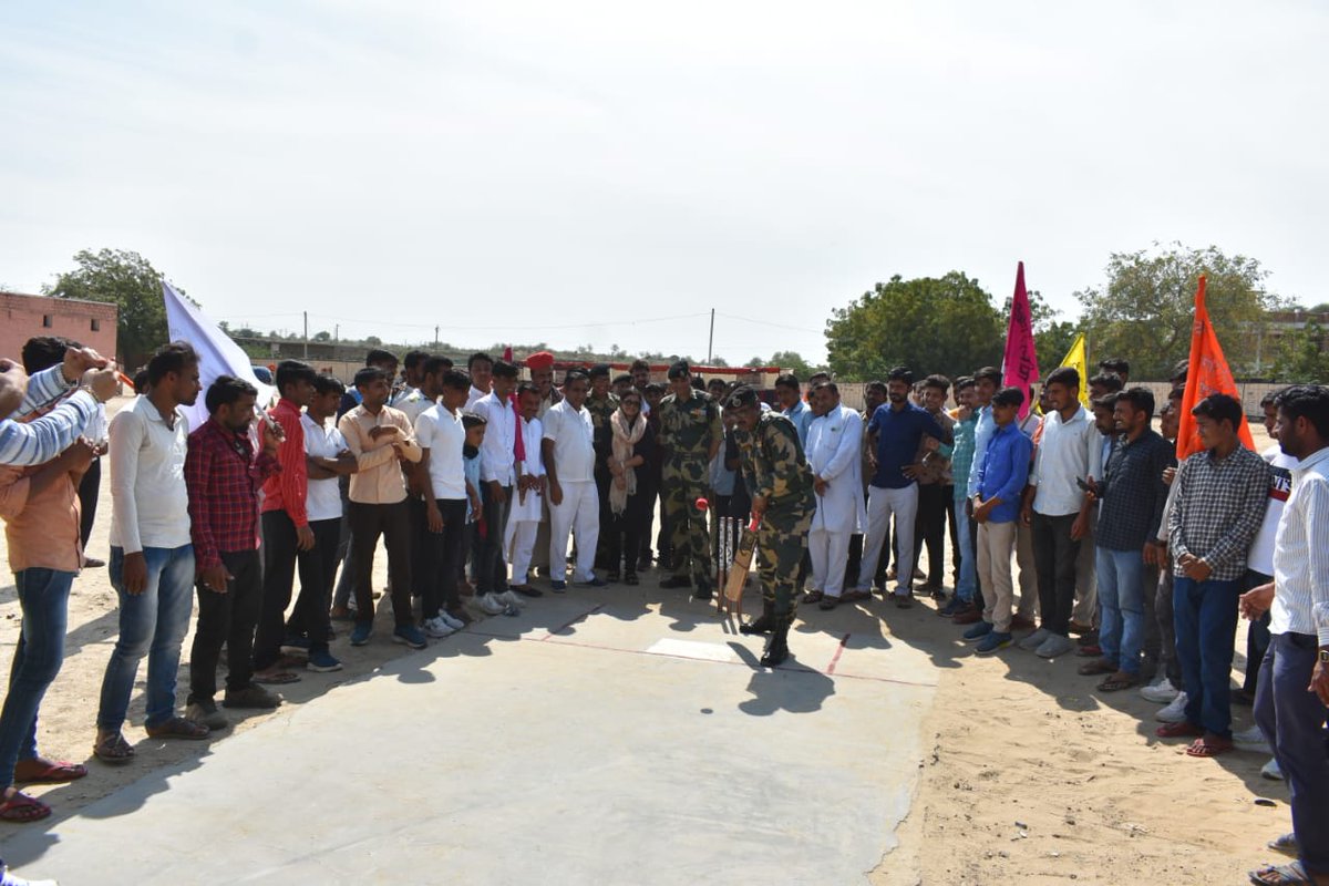 BSF_Gujarat's tweet photo. Under the Civic Action Programme, a cricket tournament (Border Premier League -2) is being conducted by @BSF_Gujarat 83 Bn from 13th Mar to 16th March 2023 at Village Dhanau #Barmer. Comdt 83 Bn inaugurated the tournament in the presence of civil notables and villagers. https://t.co/ZwcU4pZZ1Q