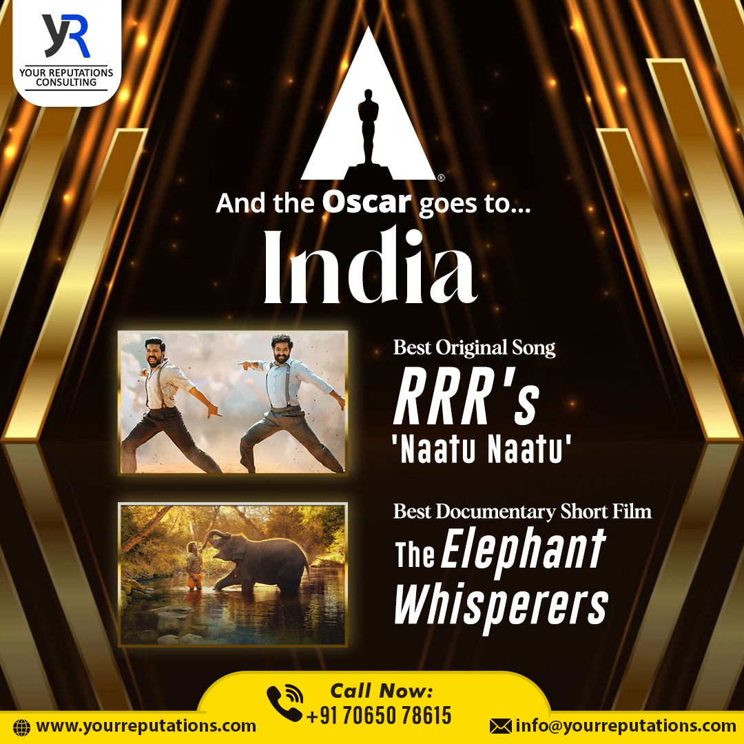 YourReputation_'s tweet image. One more time India has made its presence felt at the international stage. Winning the #Oscars for the Best Original Song and #ShortDocumentary will be a Historic moment which cannot be written off. Team YRC congratulates all the winners for making us proud.
#Oscars2023 #RRR