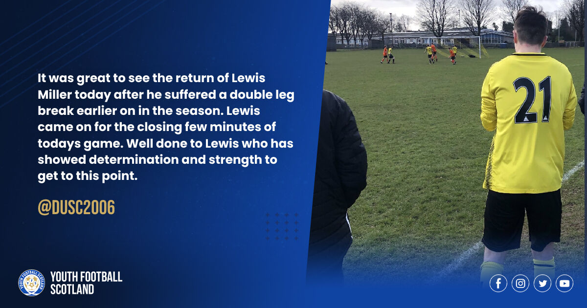 𝗜𝗡𝗝𝗨𝗥𝗬 𝗖𝗢𝗠𝗘𝗕𝗔𝗖𝗞 🚑 

A massive well done to Lewis and everyone at <a href="/DUSC2006/">DUSC 2006</a>, for supporting him through this rehabilitation!
