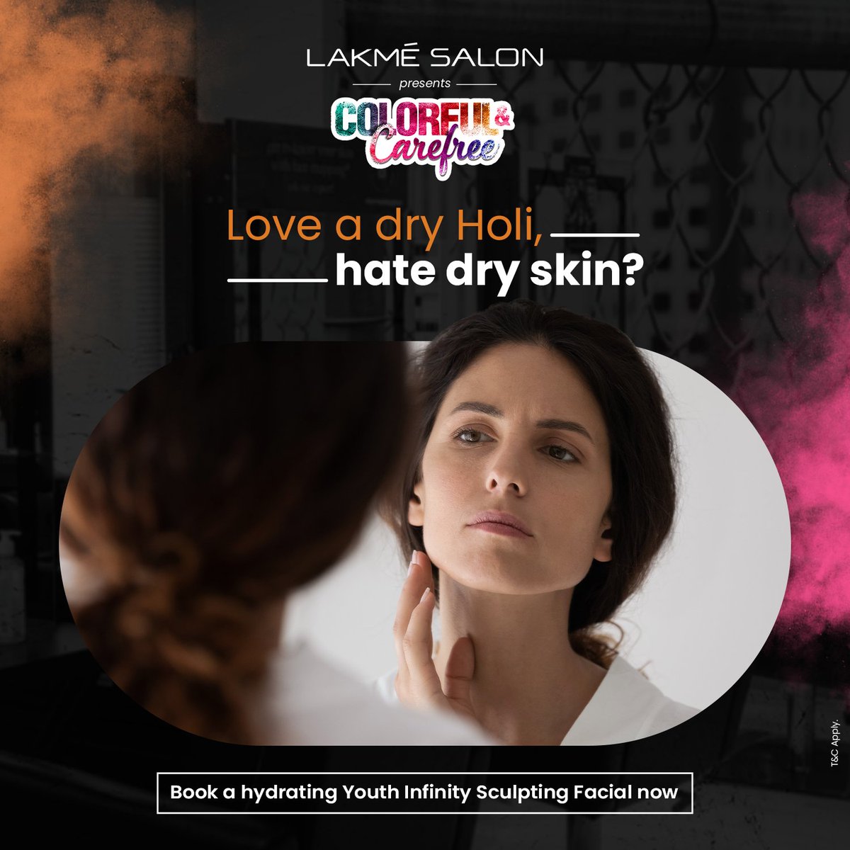 Memories of a colorful celebration shouldn't leave a mark on your skin.🙁
Book a Holi after-care appointment with Lakmé Salon and pay ₹5K for services worth ₹6K.

#LakméSalon #Holi #Holi2023 #Trendsetter #HappyYou #SkinCare #HairCare #NailCare #Manicure #Pedicure #LakmeforLife