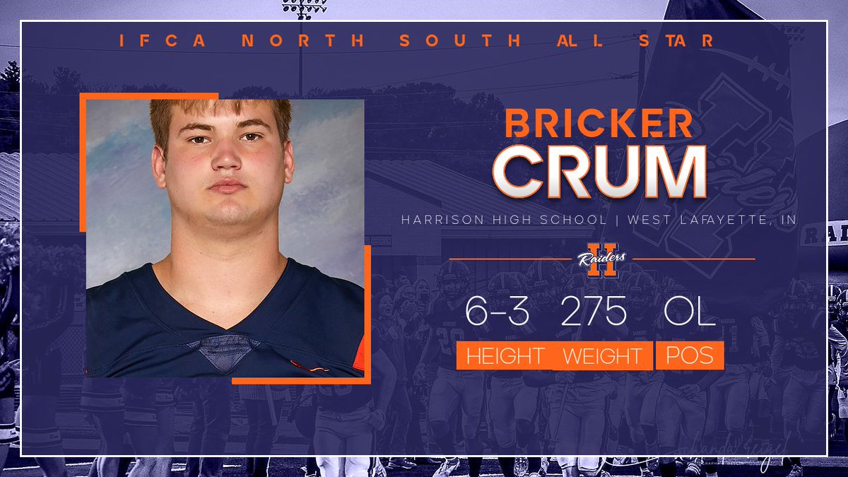 HHS_Raider_FB's tweet photo. Congratulations to @BrickerCrum on being selected to participate in the @INFBCoaches North vs South All-Star Game this Summer! @TerryPeebles @RaiderUpdates @HarrisonWeight1 https://t.co/oPRFtiiBNM