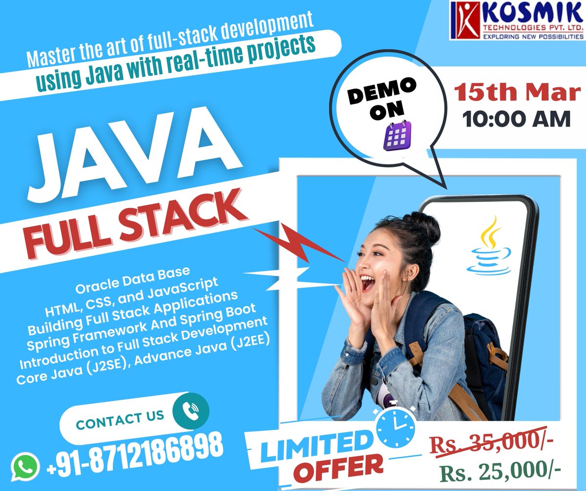 Kosmikteck's tweet image. JAVA Full stack training in Hyderabad
Register for a free demo: bit.ly/2KKDgEO
Phone no: 8712186898
#javafullstack #JAVAFullstackonlinetraining #javaprogramming #javascriptdeveloper #JAVAOnlineTraining #Bestjavatraining
#JAVAFullstacktraininginhyderabad