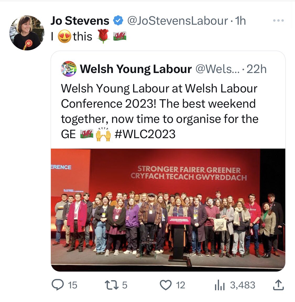roseveniceallan's tweet photo. Shadow Secretary of State, @JoStevensLabour, quote tweeted then dirty deleted @WelshYoungLab holding a sign that read ‘I only shit on Tories and TERFs’. https://t.co/VbXjLxvLht