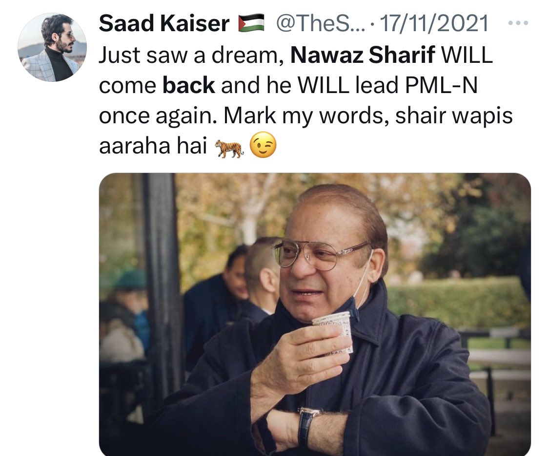 aikazaadinsaan's tweet photo. 🧵
Nawaz sharif coming back to Pakistan in Saad Kaiser’s alternate reality.

It all began on a one fine night in Nov 2021 when he had a dream… https://t.co/p56Hlleu3P