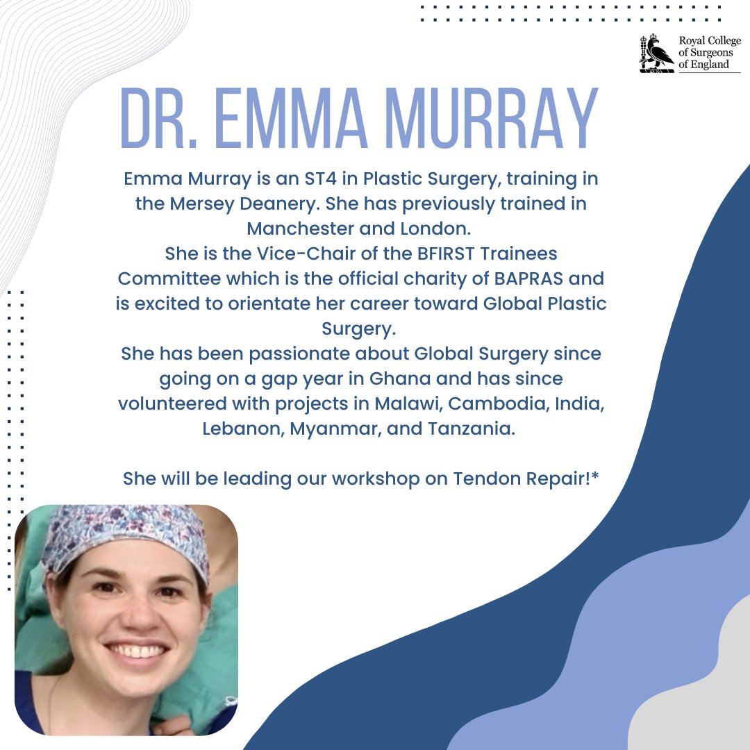 uomplastics's tweet image. Our Tendon Repair Workshop will be led by the wonderful Dr. Emma Murray!

Link to Tickets:
eventbrite.com/.../undergradu…...

*Porcine Models