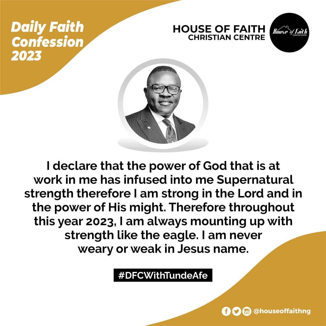 psttundeafe's tweet photo. Declare this with me:           I declare that the power of God that is at work in me has infused into me Supernatural strength therefore I am strong in the Lord and in the power of His might. Therefore throughout this year,I am always mounting up with strength like the eagle. https://t.co/gjMbzXz5Zv