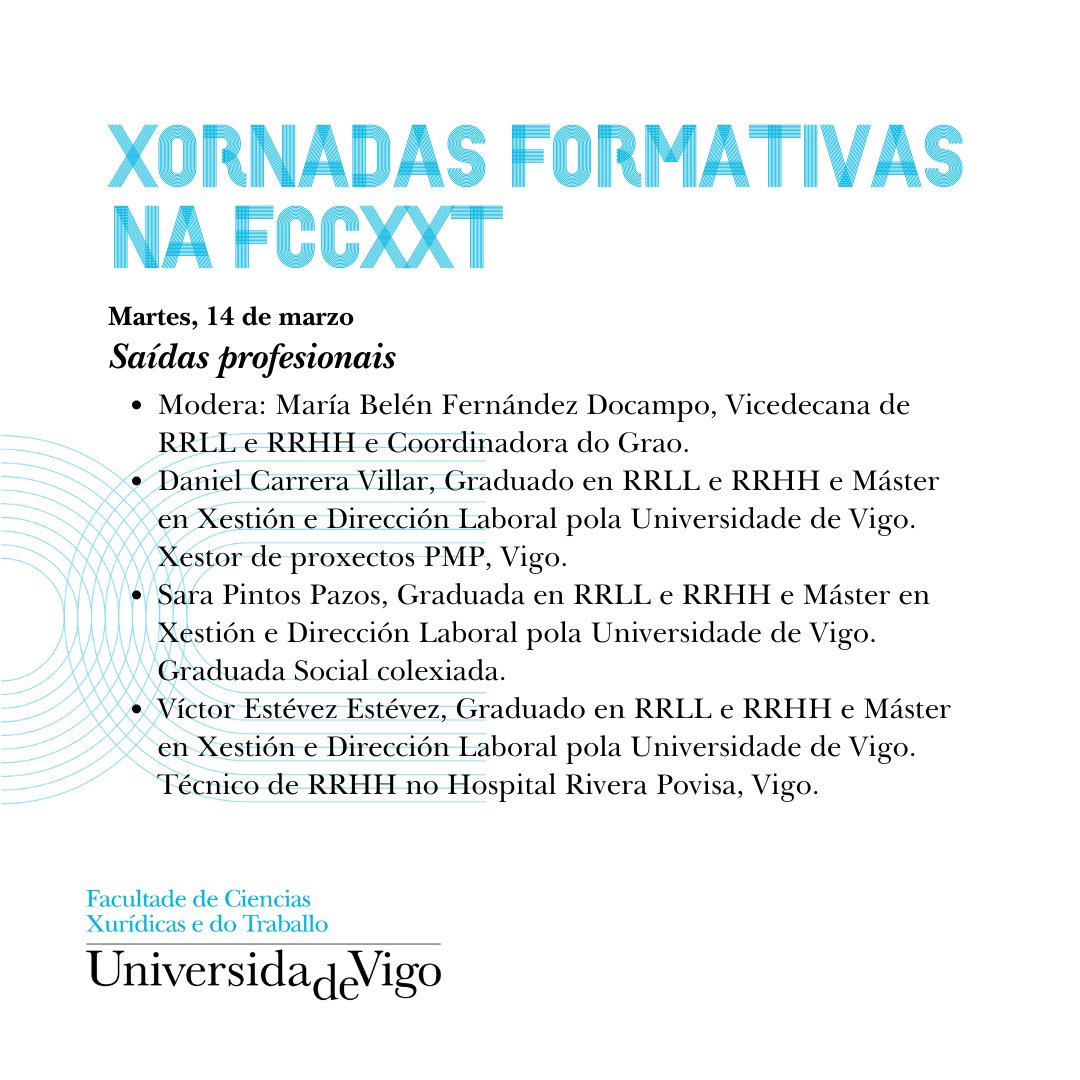 fccxxt's tweet photo. Como sabes, o próximo 16/3 celébrase #EMPREGOinCAMPUS, na #FCCEE.
Pero mañá e pasado, 14 e 15 de marzo, terán lugar na nosa facultade varios faladoiros e obradoiros que che axudarán a mellorar a túa empregabilidade e che permitirán coñecer as saídas laborais da túa carreira.🎓 https://t.co/pqUK2YjlYU