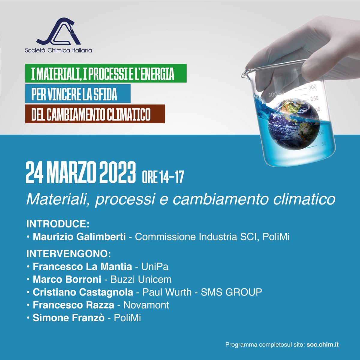 scicultura's tweet photo. La chimica affronta la complessità del cambiamento climatico per essere parte della soluzione.
Un evento online della SocietàChimicaItaliana.
Interventi di Tozzi, Conticelli, Balzani, Lucentini Basile. 
Partecipazione gratuita: https://t.co/6lbZCJOPo5 
#clima #climatechange #sci https://t.co/3ZuxBVmnhs