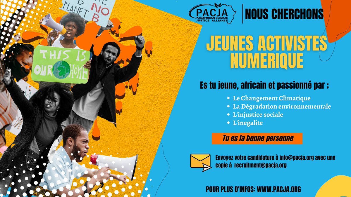 PACJA1's tweet photo. #PACJA seeks to recruit YDAs.Are you a young digital activist keen on matters of a fair, equitable, and ecologically-just transition to a low-carbon, climate-resilient future? Follow this link to apply ⏬https://t.co/vZpD6TROXO https://t.co/ux7czUhq9c