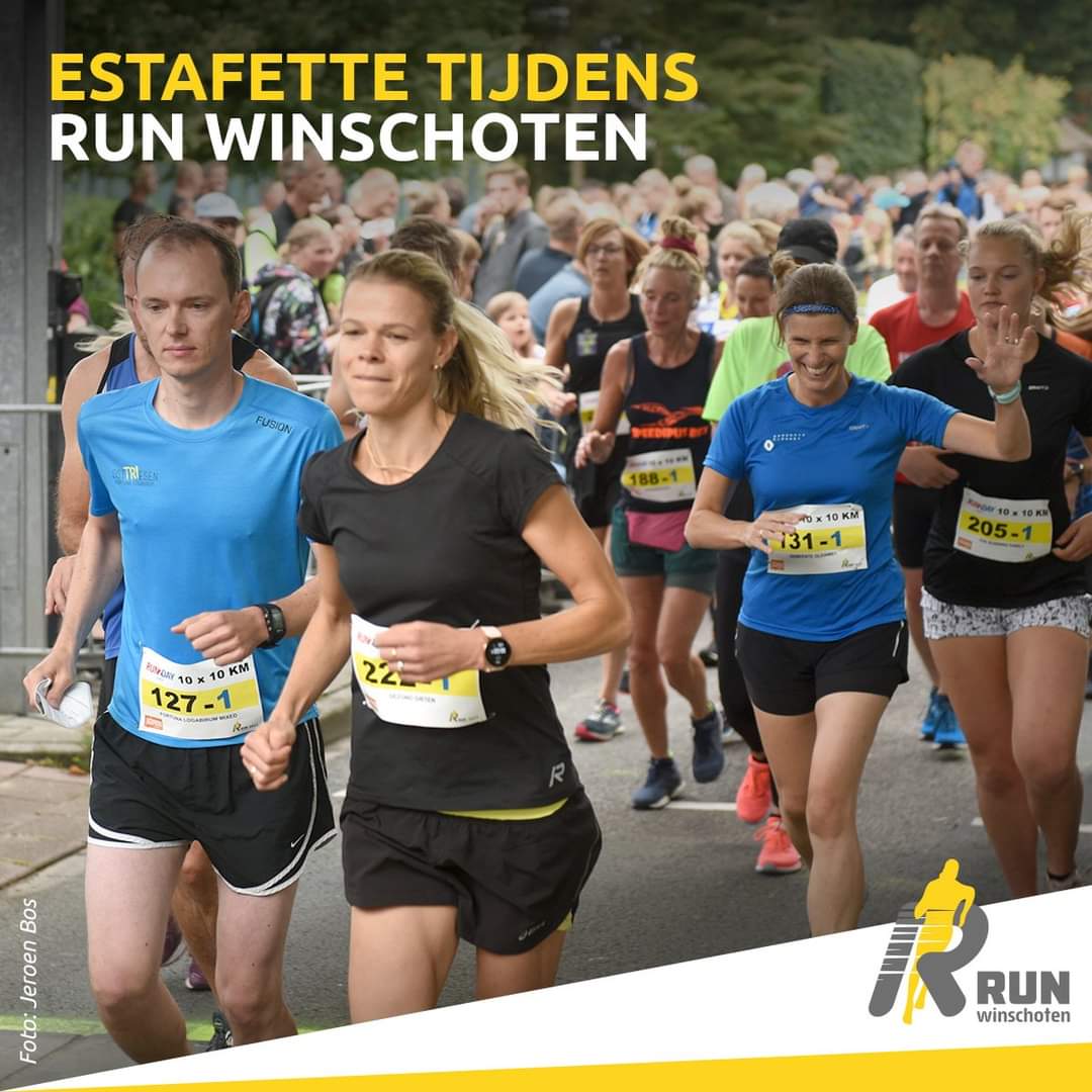 Samen hardlopen met de 10x10 km estafette

De 10x10 km estafette voor teams is al jaren een onderdeel van de RUN. Als team van maximaal 10 personen lopen jullie samen 100 km.

Voor inschrijven en informatie 
 runwinschoten.nl

#hetultraloopeventvanNL#  #teamprestatie#