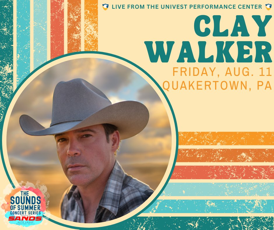 JUST ANNOUNCED: Country music chart-topper Clay Walker will perform at the Univest Performance Center on Friday, August 11th! Tickets go on sale Friday at 8:30am!