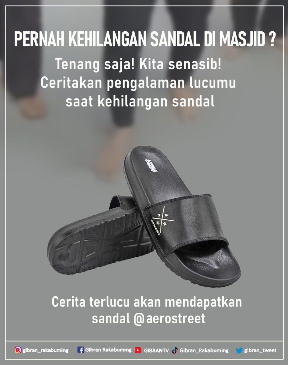 Karena yang viral malah sandal yang hilang dan mungkin tertukar. Saya akan bagi-bagi 30 pasang sandal <a href="/aerostreet/">Aerostreet</a> untuk temen-temen di sini yang punya cerita lucu dan tak terlupakan saat kehilangan sandal di masjid. 

Share di kolom komentar, ya!