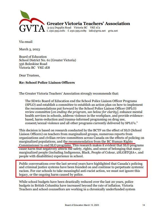 Adam Stirling 11am-3pm Weekdays (@adam_stirling) on Twitter photo News: <a href="/sd61schools/">Greater Victoria School District</a> will receive a letter today from <a href="/gvta/">Victoria Teachers</a> recommending it to end the police School Police Liaison Officer program.
Letter cites a recommendation from BC's Office of the Human Rights Commissioner that was created by the BC NDP Government in 2019. #bcpoli #yyj News: <a href="/sd61schools/">Greater Victoria School District</a> will receive a letter today from <a href="/gvta/">Victoria Teachers</a> recommending it to end the police School Police Liaison Officer program.
Letter cites a recommendation from BC's Office of the Human Rights Commissioner that was created by the BC NDP Government in 2019. #bcpoli #yyj