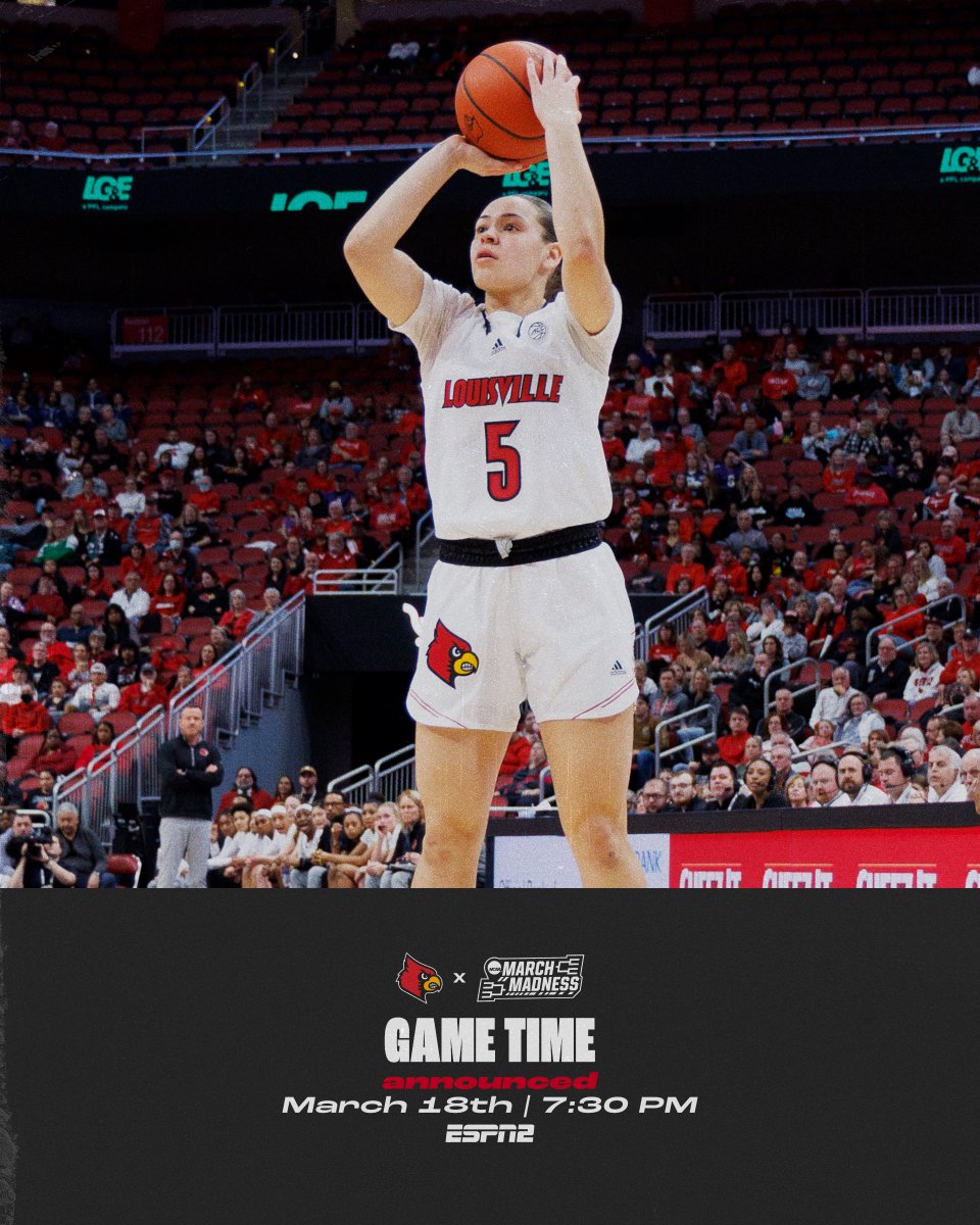 🚨We've got a tipoff time and network!🚨
 
The Cards will take on Drake at 7:30 pm ET on ESPN2
 
#GoCards X #MarchMadness