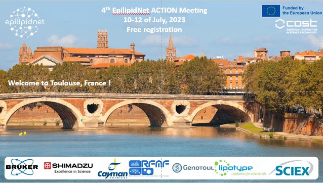 📣Don't miss our 4th #epilipidnet &amp; #YRI meeting in Toulouse from 10-12th july🇫🇷 (epilipidnet.sciencesconf.org). Abstract submission deadline 17th April. Registration deadline 15th May. Join us! #lipidomics #epilipidmeets #lipids <a href="/COSTprogramme/">COST</a>
