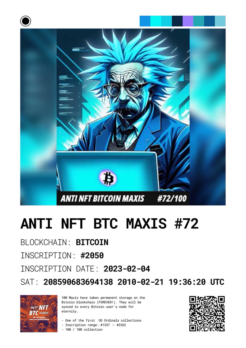 wenframe_ETH's tweet image. Ordinal Collections certs are here! Our first ordinal certificates are ready! Check out the amazing ANTI NFT BTC MAXIS! Custom ordinal ownership certificates, ready to print and frame! check it out here: wenframe.com