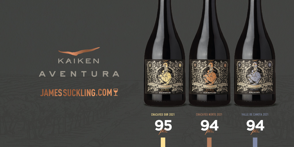 Compartimos los puntajes que obtuvo nuestra línea Kaiken Aventura en el último reporte de James Suckling. 

¡Muchas gracias, <a href="/JamesSuckling/">James Suckling</a>!