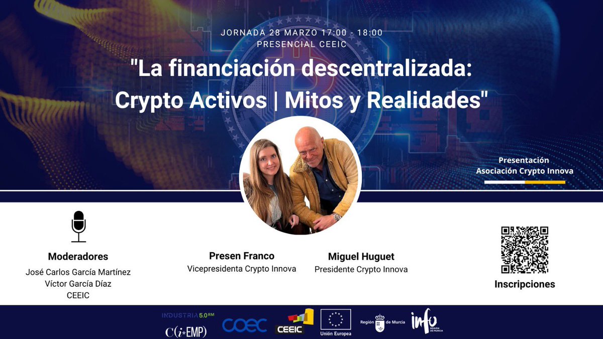 CEEICT's tweet photo. JORNADA ₿ "La financiación descentralizada: Crypto Activos | Mitos y Realidades"

🗓️ 28 MARZO 17:00 - 18:00
📍PRESENCIAL CEEIC

Inscripciones 🖱️ https://t.co/UiVs7B60lr https://t.co/b3F2lyylWM