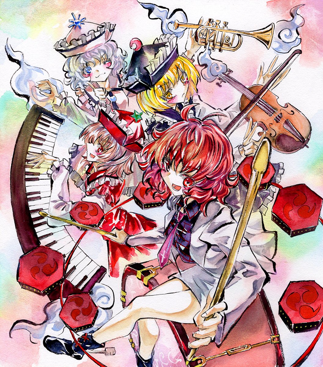 チルノ(東方Project) ,ミスティア・ローレライ ,ルーミア(東方プロジェクト) ,リグル・ナイトバグ 「これから準備して午後10時に #東方如何月 の新弾、午後10時30分に東方合同催」|カバヂのイラスト