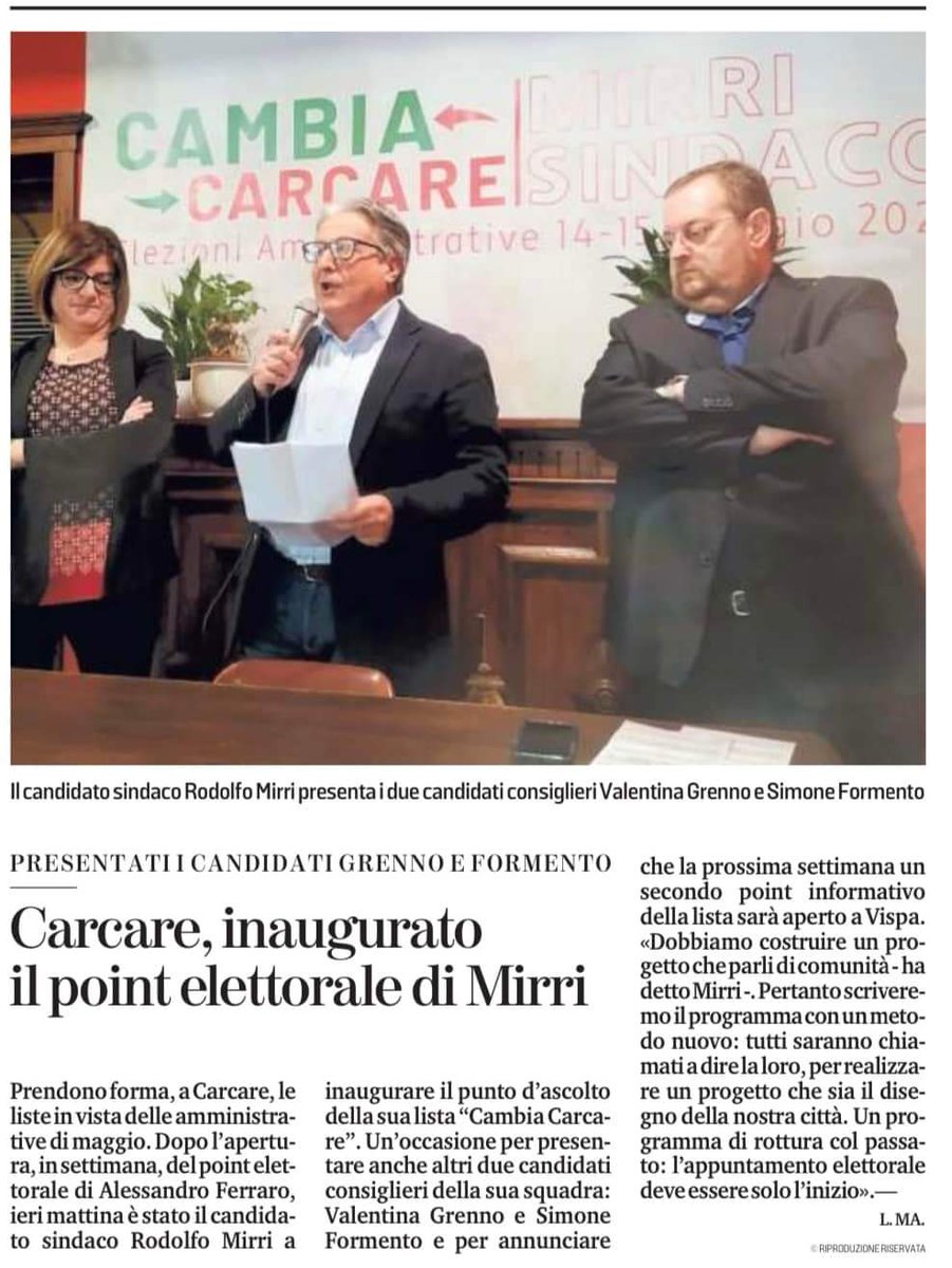 CarcarePd's tweet photo. Articolo tratto dal quotidiano la stampa 📰 di oggi.
Cambiare, il nostro obiettivo! 🍀🤍❤️ #cambiacarcare #cambiamento #comunità #impegno #gruppo #insieme #mirrisindaco https://t.co/A4Y49XUCbL