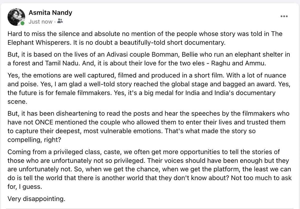 NandyAsmita's tweet photo. Very disappointing, to say the least? #Oscars2023 #TheElephantWhisperers https://t.co/OLa6yadsBW