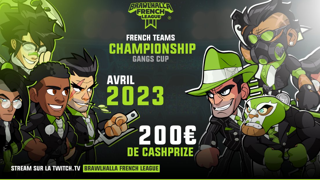 🏆GANGS CUP⚔️

Vous connaissez notre attachement pour #Brawlhalla !

La <a href="/BrawlhallaFL/">Brawlhalla French League</a> organise un championnat inter-structures, évidemment on sera là, prêt à en découdre💥

On vous annoncera notre équipe avant le début de la compétition en avril⏳

#eSport #BrawlhallaArt #goABP