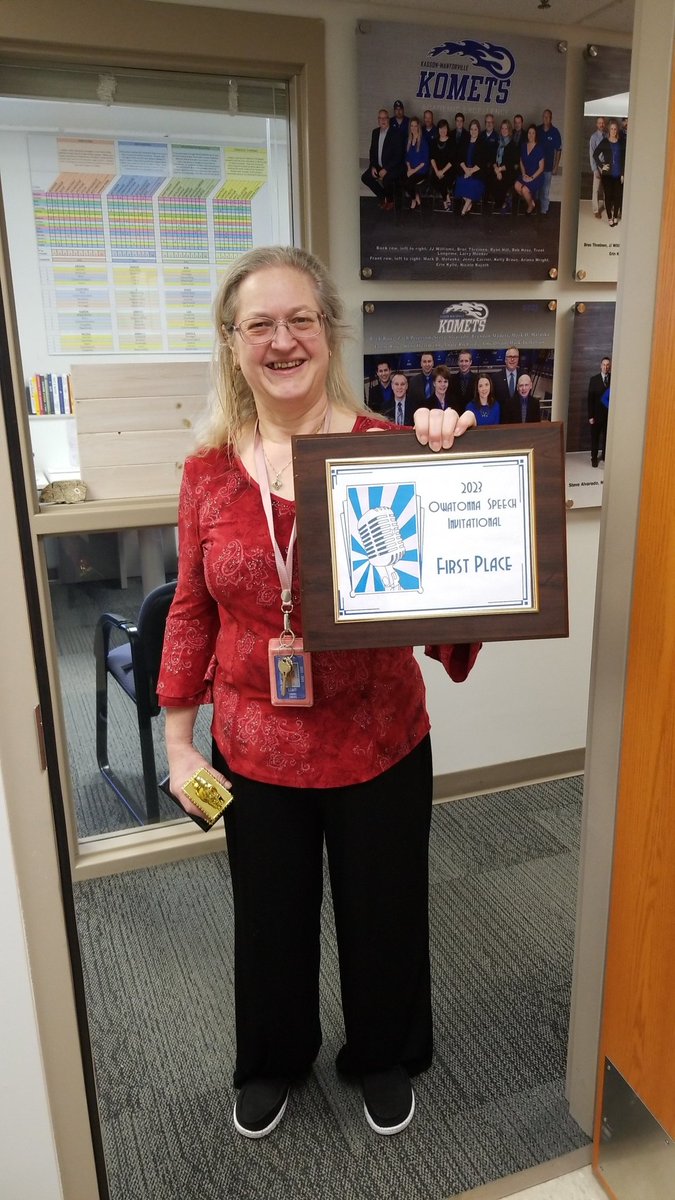 Congratulations to our speech team on placing first in the Owatonna meet this past weekend!! Get ready as we host the HVL championships tonight at KM!!