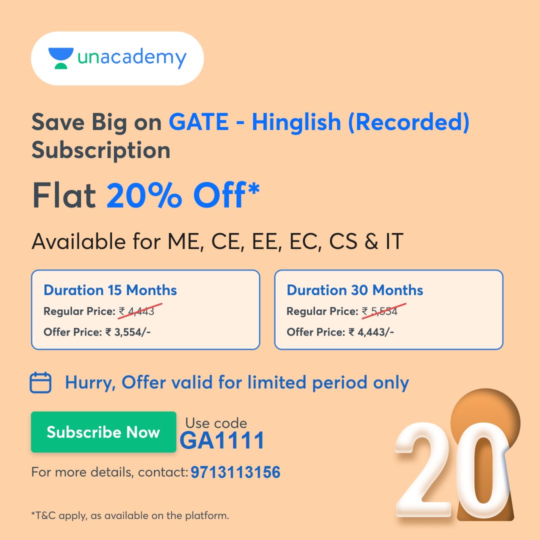 GATE ACADEMY (@gate_academy) on Twitter photo GATE EE (HINGLISH): unacademy.com/goal/gate-ee-h…
GATE ECE (HINGLISH): unacademy.com/goal/gate-ece-…
GATE CSIT (HINGLISH): unacademy.com/goal/gate-cs-a…
GATE ME (HINGLISH): unacademy.com/goal/gate-me-h…
GATE CE (HINGLISH): unacademy.com/goal/gate-ce-h…
Use Code GA1111 to get the maximum discount. Book Now. GATE EE (HINGLISH): unacademy.com/goal/gate-ee-h…
GATE ECE (HINGLISH): unacademy.com/goal/gate-ece-…
GATE CSIT (HINGLISH): unacademy.com/goal/gate-cs-a…
GATE ME (HINGLISH): unacademy.com/goal/gate-me-h…
GATE CE (HINGLISH): unacademy.com/goal/gate-ce-h…
Use Code GA1111 to get the maximum discount. Book Now.
