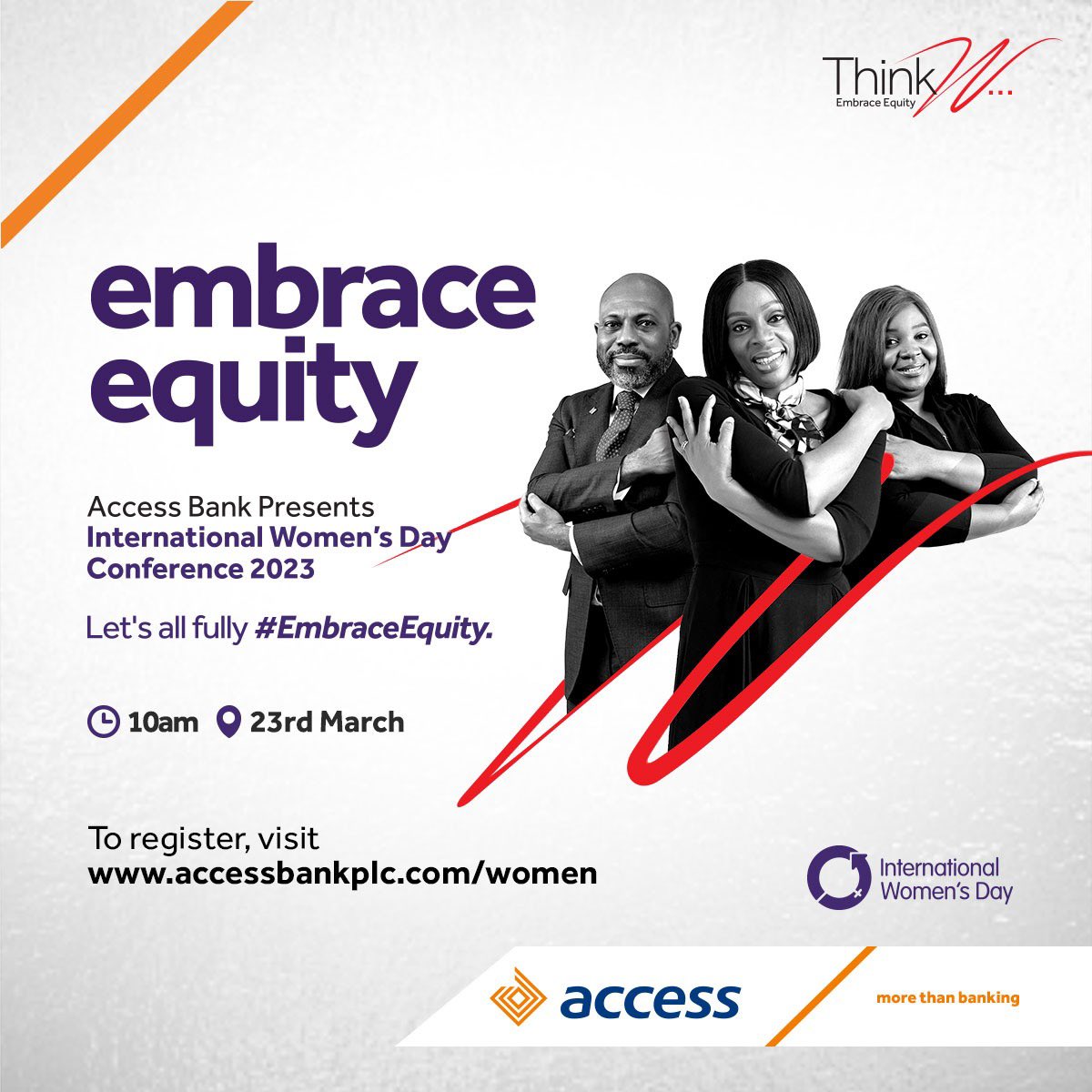 myaccessbank's tweet photo. By standing up for equity and empowering women, we can create a better future for everyone. 

Click the link below register for the 2023 Access Bank IWD Conference 

https://t.co/0Rrl3tnLA8

#EmbraceEquity 
#InternationalWomensDay 
#IWD2023 
#AccessMore 
#MoreThanBanking https://t.co/CGz4dcsWXa