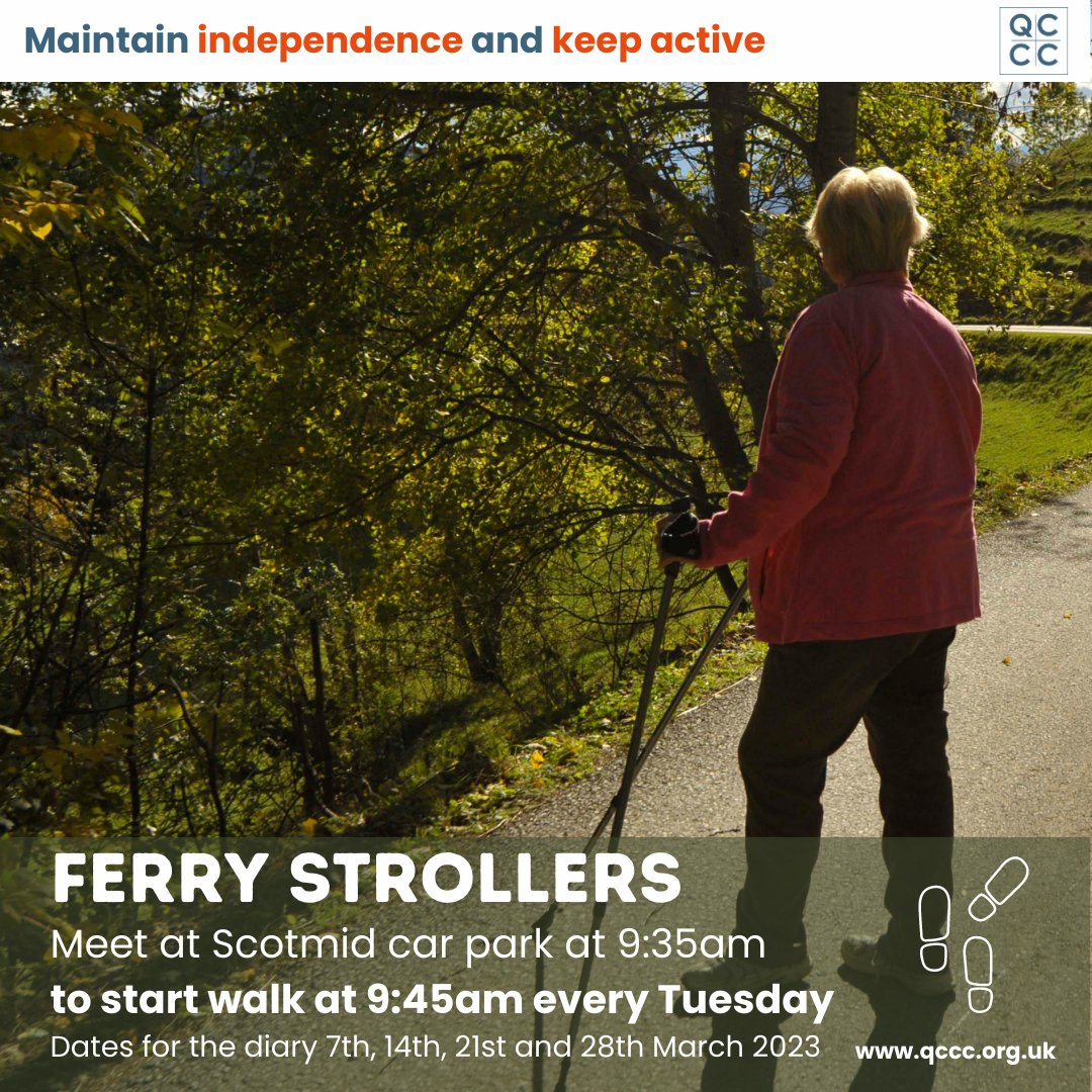 QueensferryCare's tweet image. Gentle reminder, a walk in the fresh air with good company is extremely good for the soul. Why not join the Ferry Strollers this morning? Meet at Scotmid car park at 9:35am every TUESDAY.
#ferrystrollers #communityactivity #mentalhealth #keepactive #maintainindependence