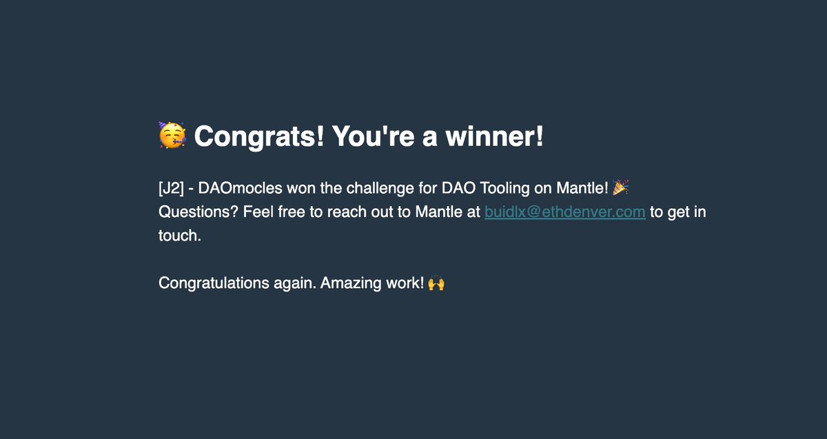 fredli25's tweet photo. We are the winner！感谢Mantle金主爸爸的认可！

ETHDENVER之旅后的一周收到了夺冠的消息，感谢Brian和heeju的辛苦开放，感谢碗筷的完美文案，感谢庭瑞的设计支持！感谢Luna的PPT制作！感谢天佐、驰哥和Carlos的陪伴！感谢@Edu_DAO @THUBA_DAO
，给这次ETH大会之行画上了一个感叹号！ https://t.co/aMuwYt4ROv