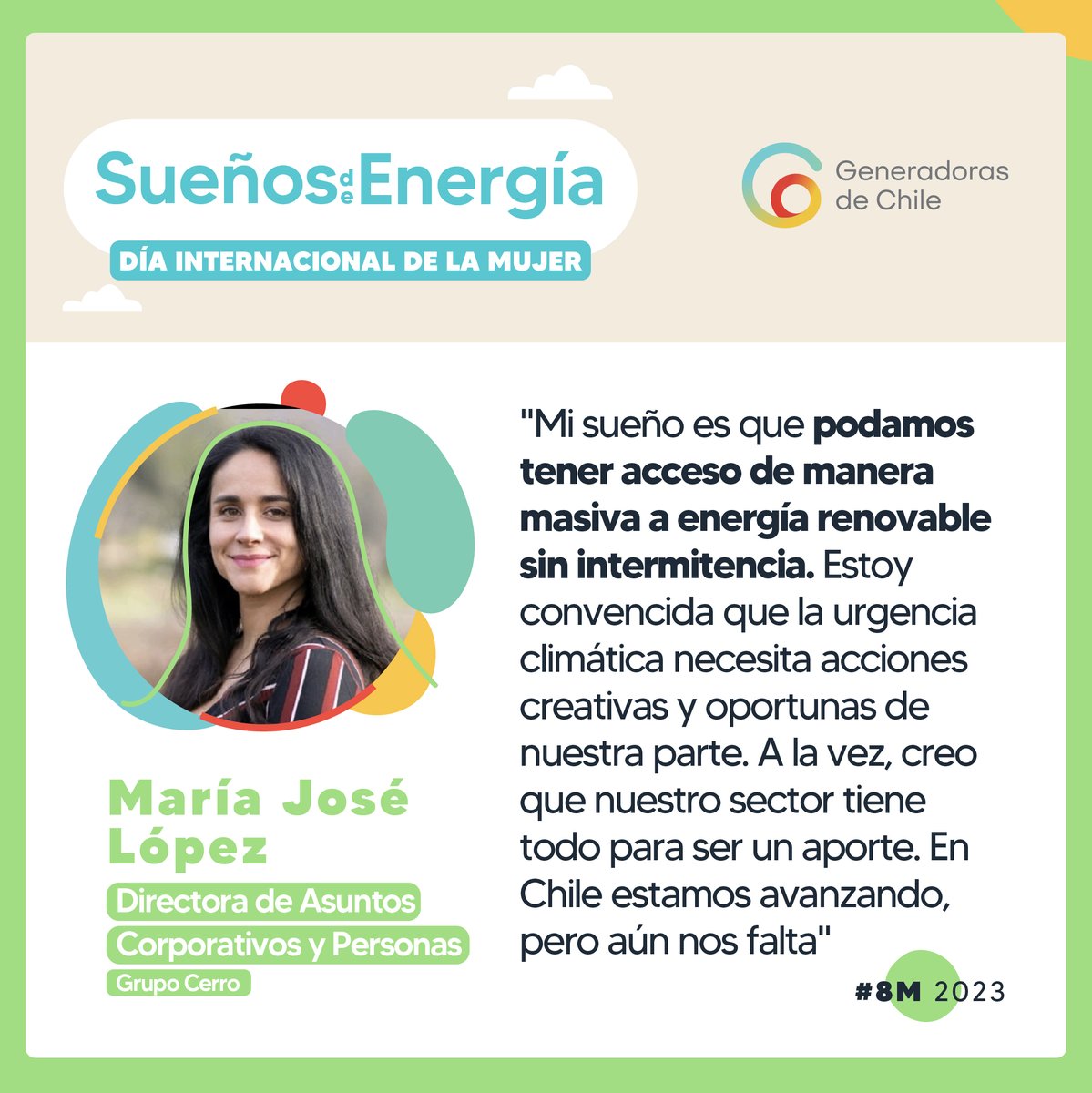 #MujeresGeneradoras👩⚡️| <a href="/mjolopez/">Mjolopez</a> de @grupo_cerro enfatiza en que la electricidad es el motor para el desarrollo y avanzar hacia sociedades más electrificadas es un importante desafío: "Un mundo más eléctrico es + eficiente y sostenible". Detalles en bit.ly/Mujeres2023Gen…
#8M