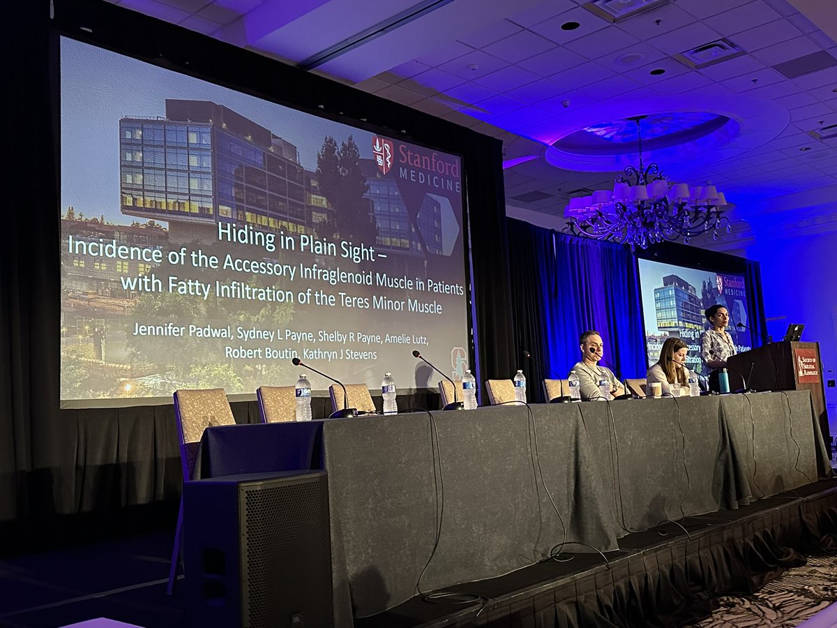 shelbypayne26's tweet photo. Great presentation by Stanford’s Jennifer Padwal on incidence of the accessory infraglenoid muscle in patients with fatty infiltration of the trees minor. Proud to be your colleague! @SSRbone @StanfordMSKRad @StanfordRad #SSR2023 https://t.co/DFQQYTXNAA