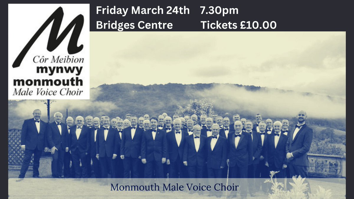 Join us on Friday March 24th for an evening with Monmouth Male Voice Choir. Raising funds for Velindre and Bridges Centre. Tickets available at reception or via this link bit.ly/3ZK8VrY