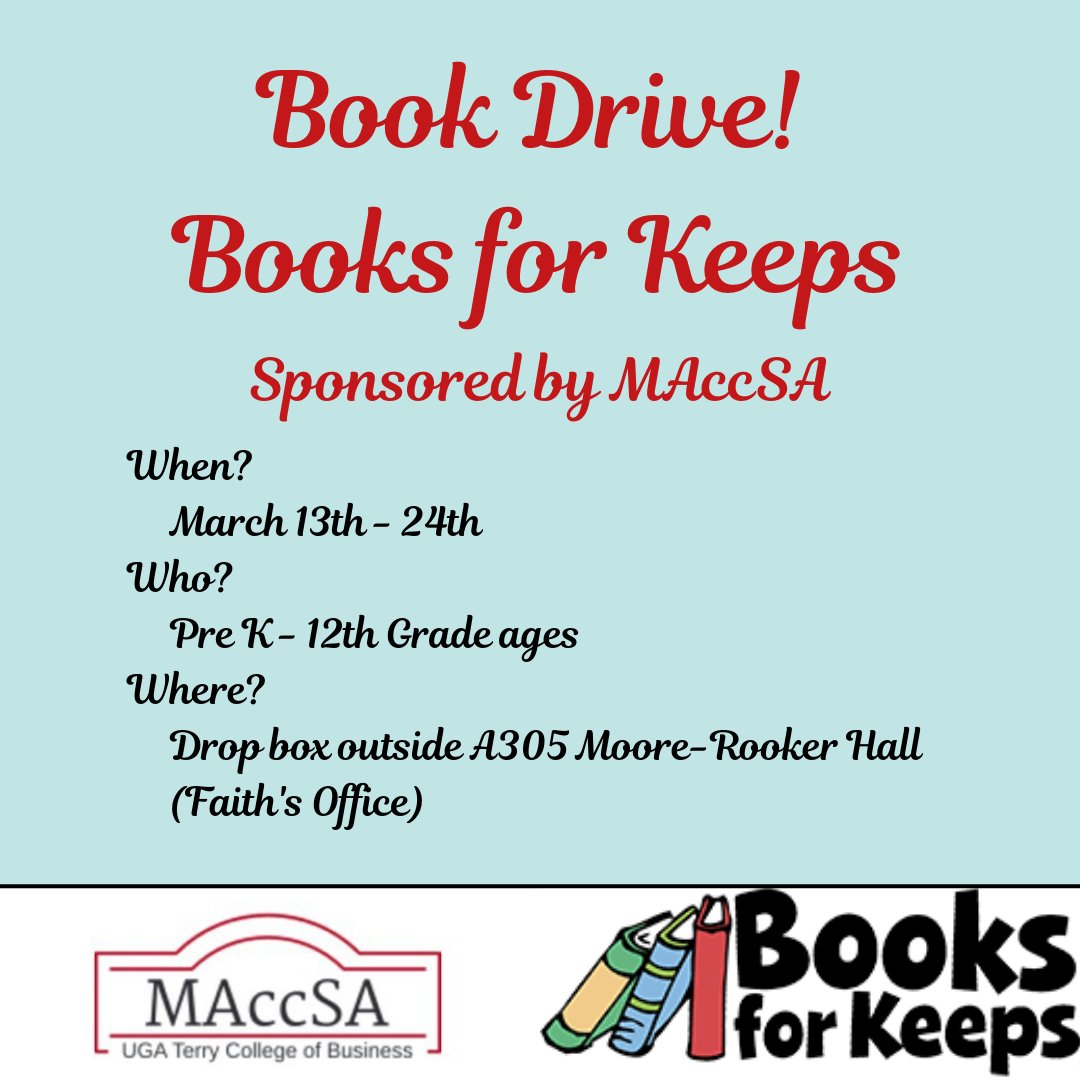 The MAcc Student Association book drive starts today! Books for all ages are welcome!