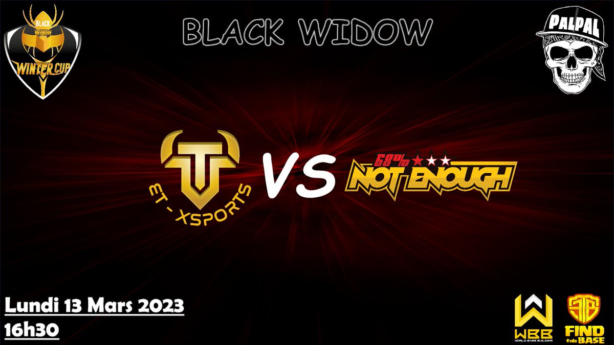 Bonjour à tous ! 

On se retrouve cette après midi pour un match ⚔️

⏰ 16h30 - RO16 en <a href="/bw_coc1/">Black Widow</a>
 
Let's gooo @ET_XSPORTS !!! 🔥👑

En direct sur ma chaîne : twitch.tv/palpal_coc