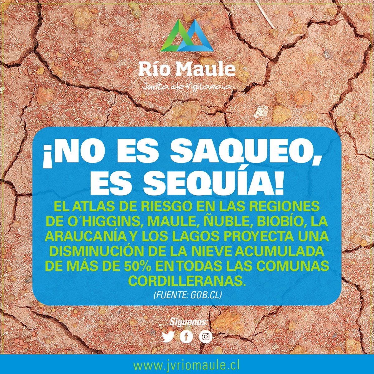 💦No es saqueo, es sequía‼️ Esta semana te queremos contar que el Atlas de Riesgo en 6 regiones del país 🇨🇱, proyecta una disminución de nieve ❄️ acumulada en todas sus comunas cordilleranas. 
Acá te explicamos más 👋.
#jvrm #agricultura #agua #riego