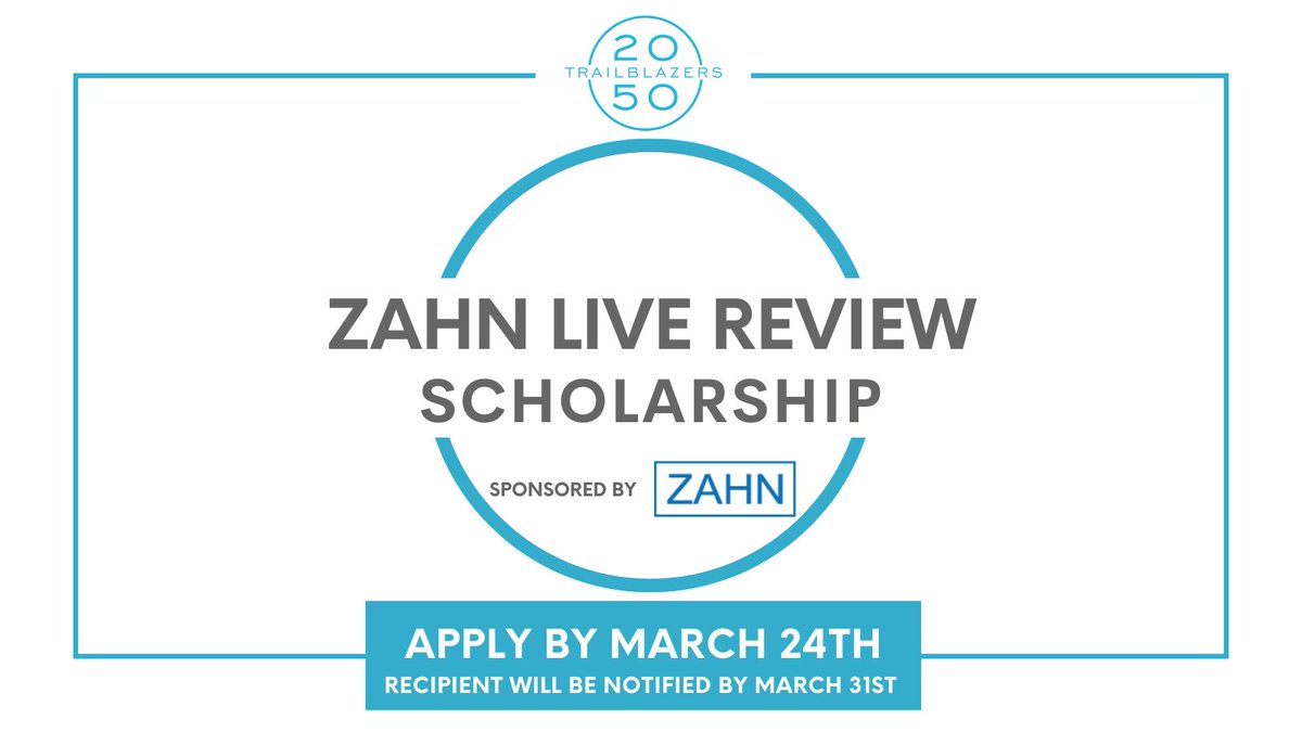 We're proud to team up once again with Zahn Associates, Inc to support individuals with a desire to promote #DEI in #FinServ through a merit-based scholarship to cover the cost of one Live Review Class for the Summer 2023 exam cycle. ⠀

Apply at: 2050trailblazers.com/newsworthy/zah…