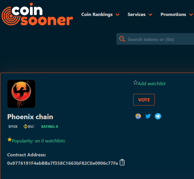coinsooner's tweet photo. Listed and promoted @Phoenix_Chain_ 
✅AUDIT KYC SAFU
▶️Pinksale | FairLaunch | 20 BNB | 17:00 utc | 13 Feb
✔️Low tax 1%
⚡️Testnet Live

Worth to check it out guys
For details👇

https://t.co/w1ZBPX9G8g

TG: https://t.co/9El9CEyCxC

#coinsooner #BSC #BTC #ETH #Pinksale #PHX https://t.co/kh0Wb04SGG