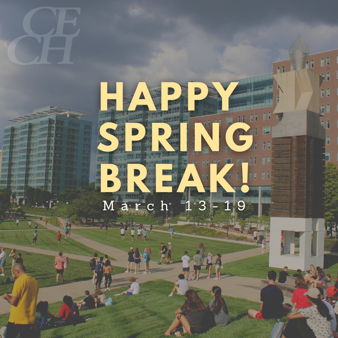 UC_CECH's tweet image. Spring has sprung and it's time for a well-deserved break! 🌞🌸 Wishing all our amazing CECH students a fantastic Spring Break this week! Enjoy some much-needed rest and relaxation before returning to crush the rest of the semester! 💪📚