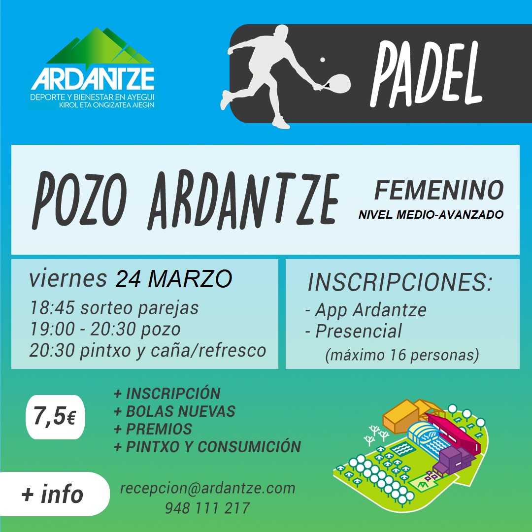 Pozo femenino de padel! Esta vez será para niveles MEDIO y AVANZADO  y será el 31 de marzo. Abrimos inscripciones en Resasport a partir de las 21:00 del 14 de marzo. No te lo pierdas!